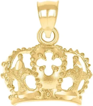 JewelryWeb 10k Gold Textured Unisex Crown Height 17.1mm X Width 15.4mm Charm Pendant Necklace-Pendant for Women