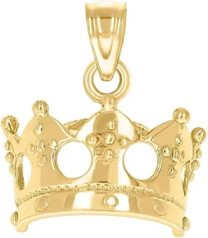 JewelryWeb 10k Gold Unisex Crown Height 16.7mm X Width 14mm Charm Pendant Necklace-Pendant for Women