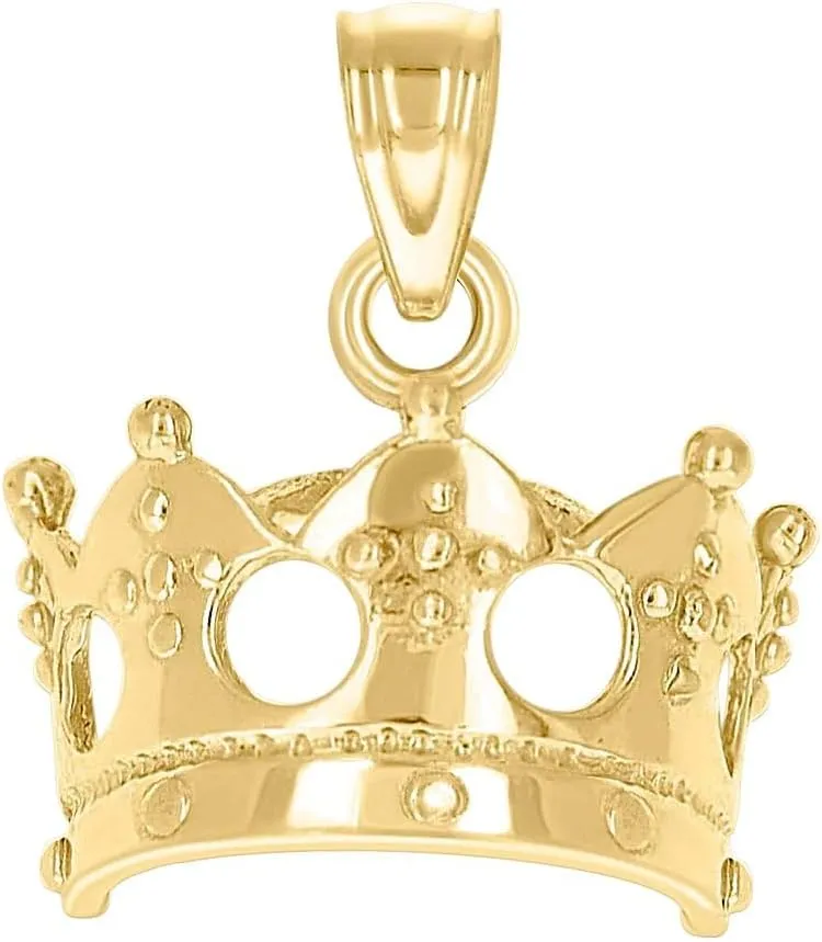 JewelryWeb 10k Gold Unisex Crown Height 16.7mm X Width 14mm Charm Pendant Necklace-Pendant for Women