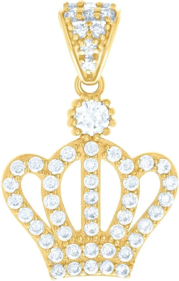 JewelryWeb 10k Yellow Gold Womens CZ Simulated Diamond Crown Fashion Charm Pendant Necklace 22.8x14.6mm Wide-Pendant for Women