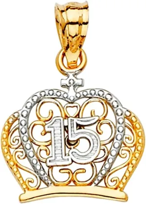 JewelryWeb 14k Gold 15 Years CZ Simulated Diamond Crown Pendant Necklace 15x20mm-Pendant for Women