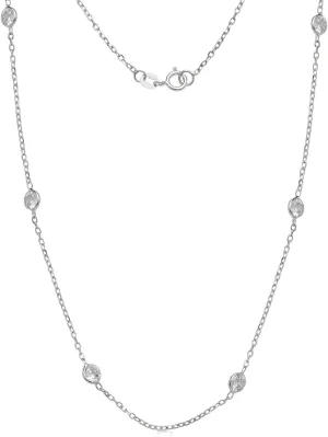 JewelryWeb - 14K White Gold Station Necklace | Simulated Diamond BTY Necklace | Womens CZ Chain Necklace | Layering Necklaces