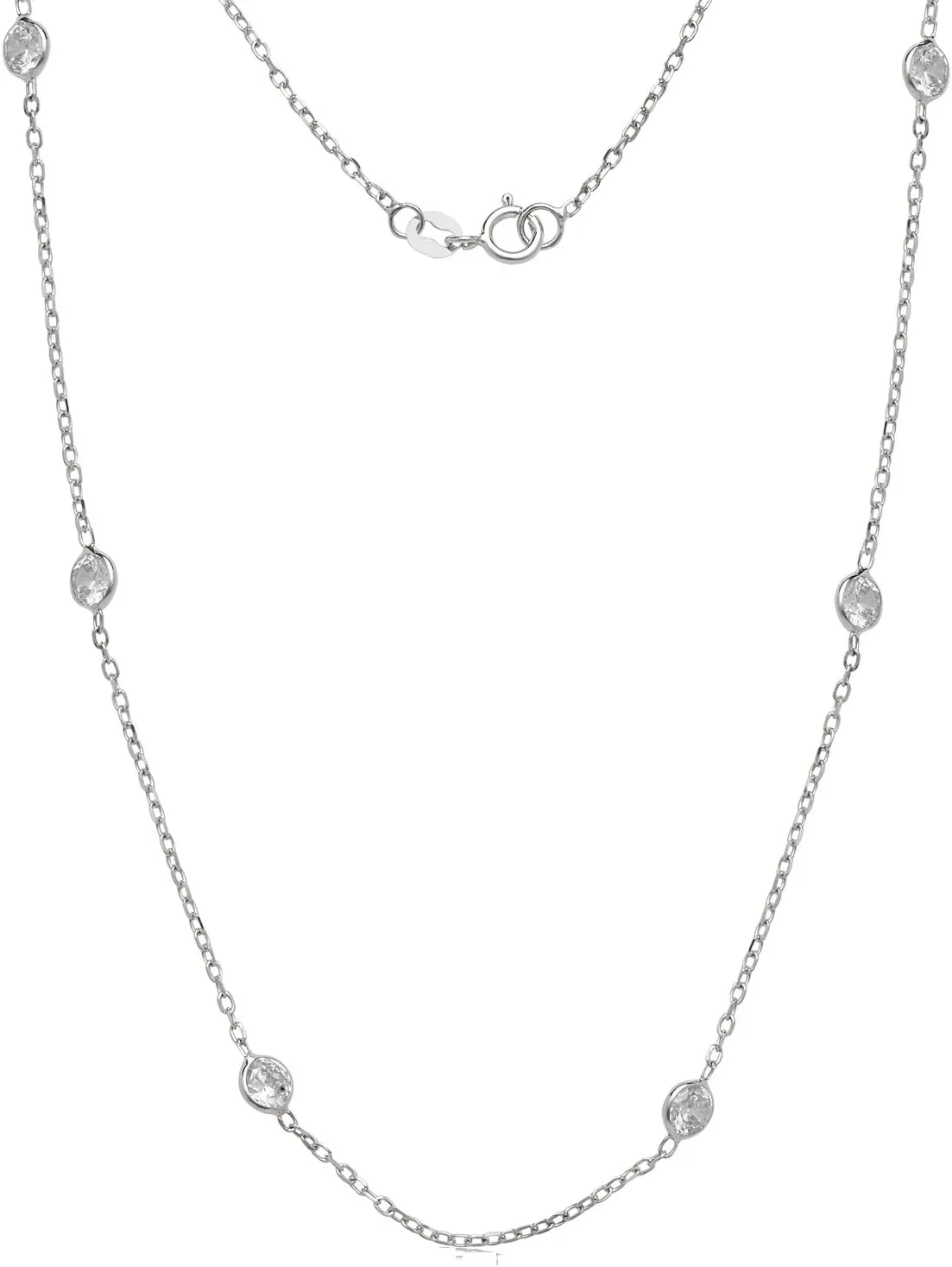 JewelryWeb - 14K White Gold Station Necklace | Simulated Diamond BTY Necklace | Womens CZ Chain Necklace | Layering Necklaces
