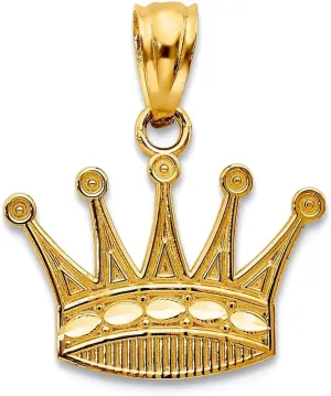 JewelryWeb 15mm 10k Solid Yellow Gold Crown Pendant Necklace-Pendant for Women
