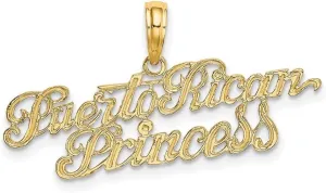 JewelryWeb 32.97mm 10k Solid Yellow Gold Puerto Rican Princess Charm Pendant Necklace for Women