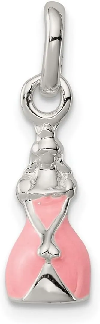 JewelryWeb 925 Sterling Silver Dangle Polished Pink Enameled Princess Pendant Necklace-Pendant