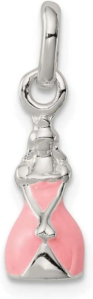 JewelryWeb 925 Sterling Silver Dangle Polished Pink Enameled Princess Pendant Necklace-Pendant