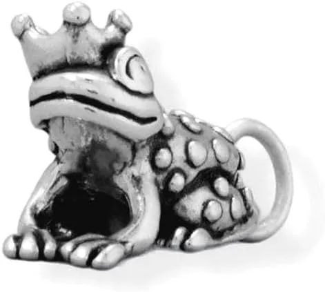 JewelryWeb 925 Sterling Silver Enchanting Frog Prince Charm Oxidized 3d Tilted Crown 16mm X 8mm Pendant Necklace for Women