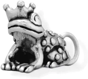 JewelryWeb 925 Sterling Silver Enchanting Frog Prince Charm Oxidized 3d Tilted Crown 16mm X 8mm Pendant Necklace for Women