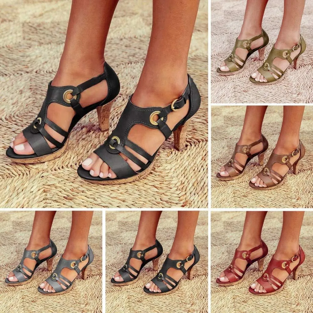 JITUUE womens shoes high heel sandals for women Ladies Elegant Buckle Strap Ankle Peep Toe Sandals Roman Shoes