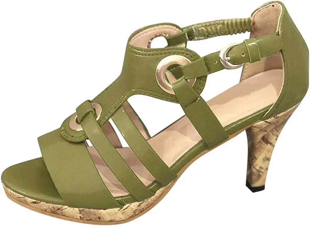 JITUUE womens shoes high heel sandals for women Ladies Elegant Buckle Strap Ankle Peep Toe Sandals Roman Shoes