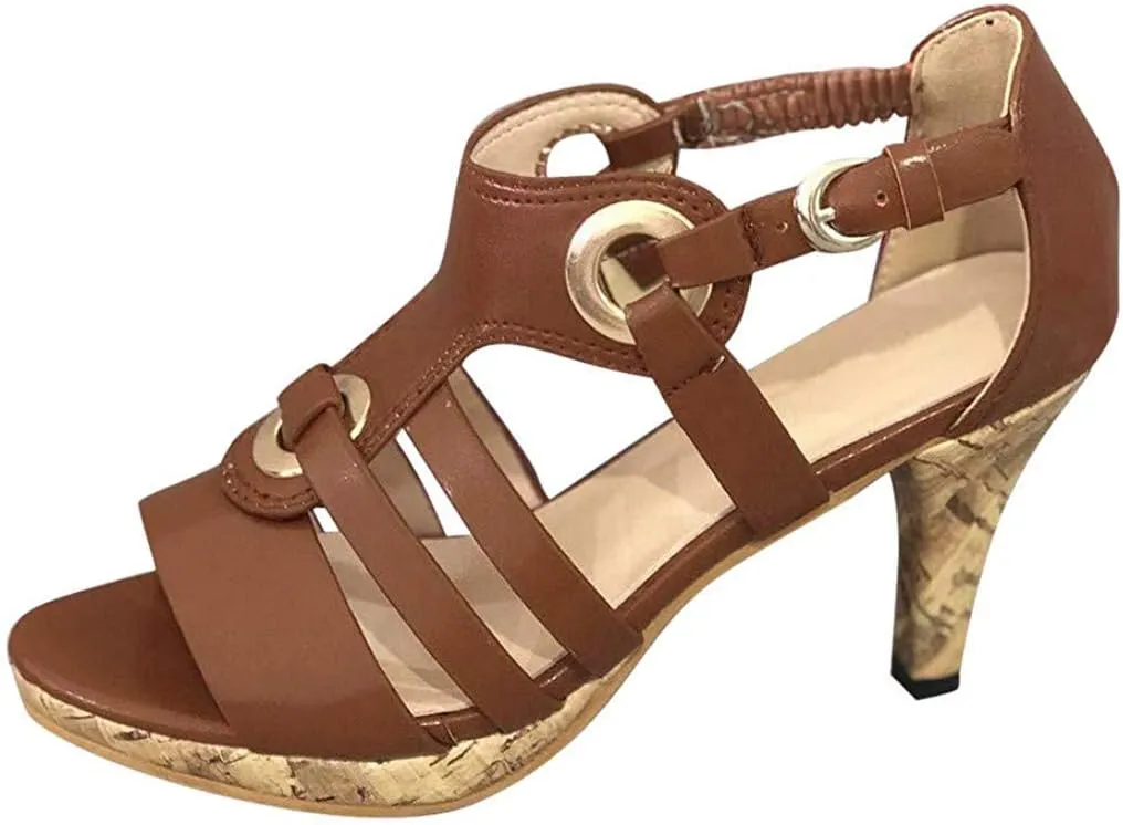 JITUUE womens shoes high heel sandals for women Ladies Elegant Buckle Strap Ankle Peep Toe Sandals Roman Shoes