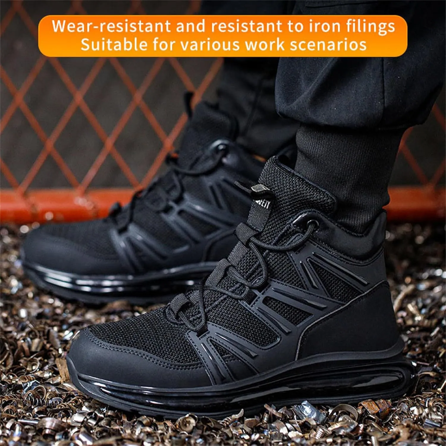JiuQing Steel Toe Boots Lightweight Safety Industrial Boots Mens Air Cushion Work Sneaker Non-Slip Comfortable