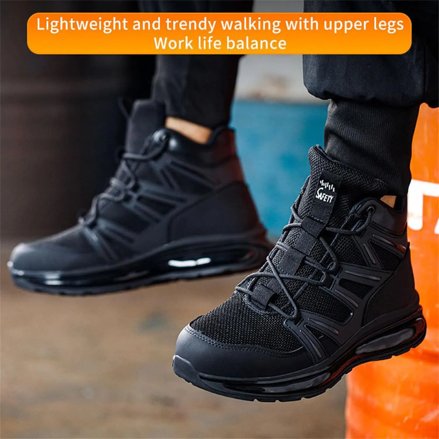JiuQing Steel Toe Boots Lightweight Safety Industrial Boots Mens Air Cushion Work Sneaker Non-Slip Comfortable