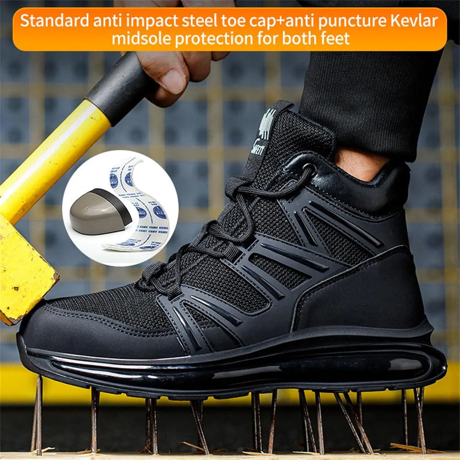 JiuQing Steel Toe Boots Lightweight Safety Industrial Boots Mens Air Cushion Work Sneaker Non-Slip Comfortable