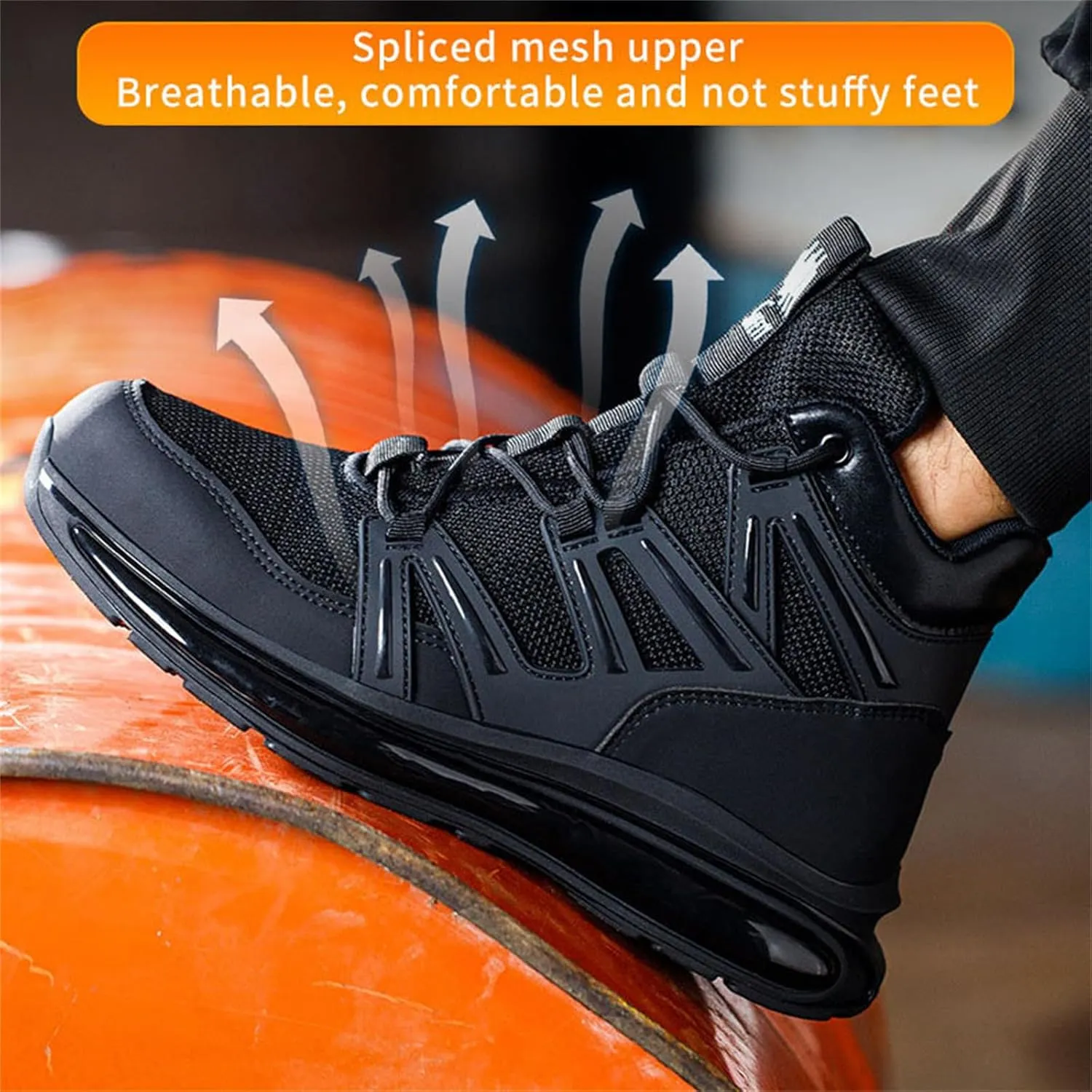 JiuQing Steel Toe Boots Lightweight Safety Industrial Boots Mens Air Cushion Work Sneaker Non-Slip Comfortable