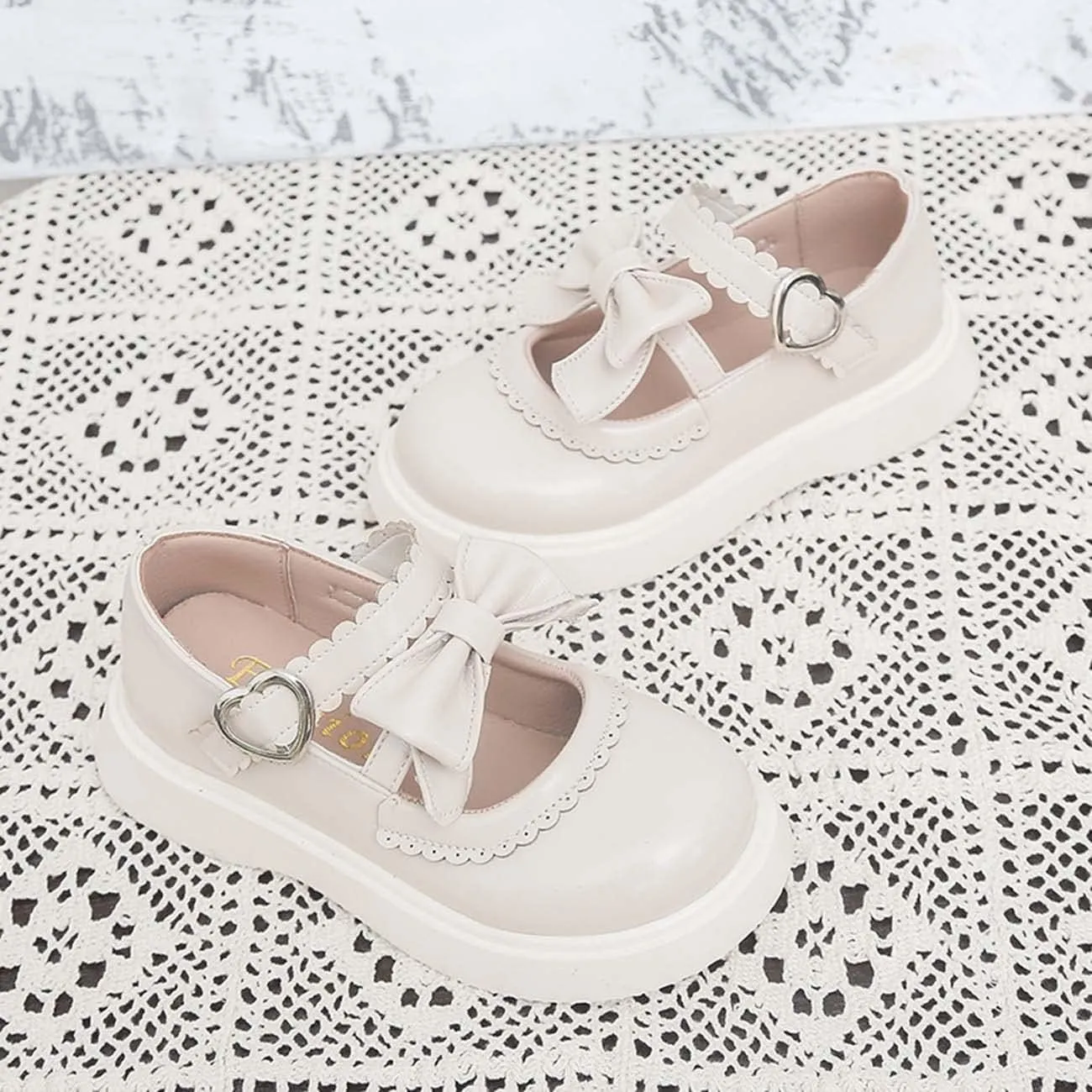 JOEupin Girls Lolita Mary Jane Flats Sweet Bow Low Heel Princess Oxford Dress Shoes