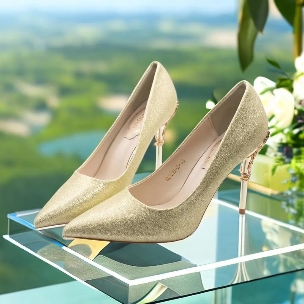 JOEupin Women's Satin Pointed Toe High Heel Dress Pump Shoes for Bridal Evening Party Pumps