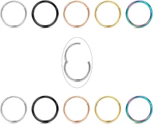 Jstyle 10Pcs 16G 18G Stainless Steel Hinged Clicker Segment Nose Rings Hoop Helix Cartilage Daith Tragus Sleeper Earrings 8-12MM Improved