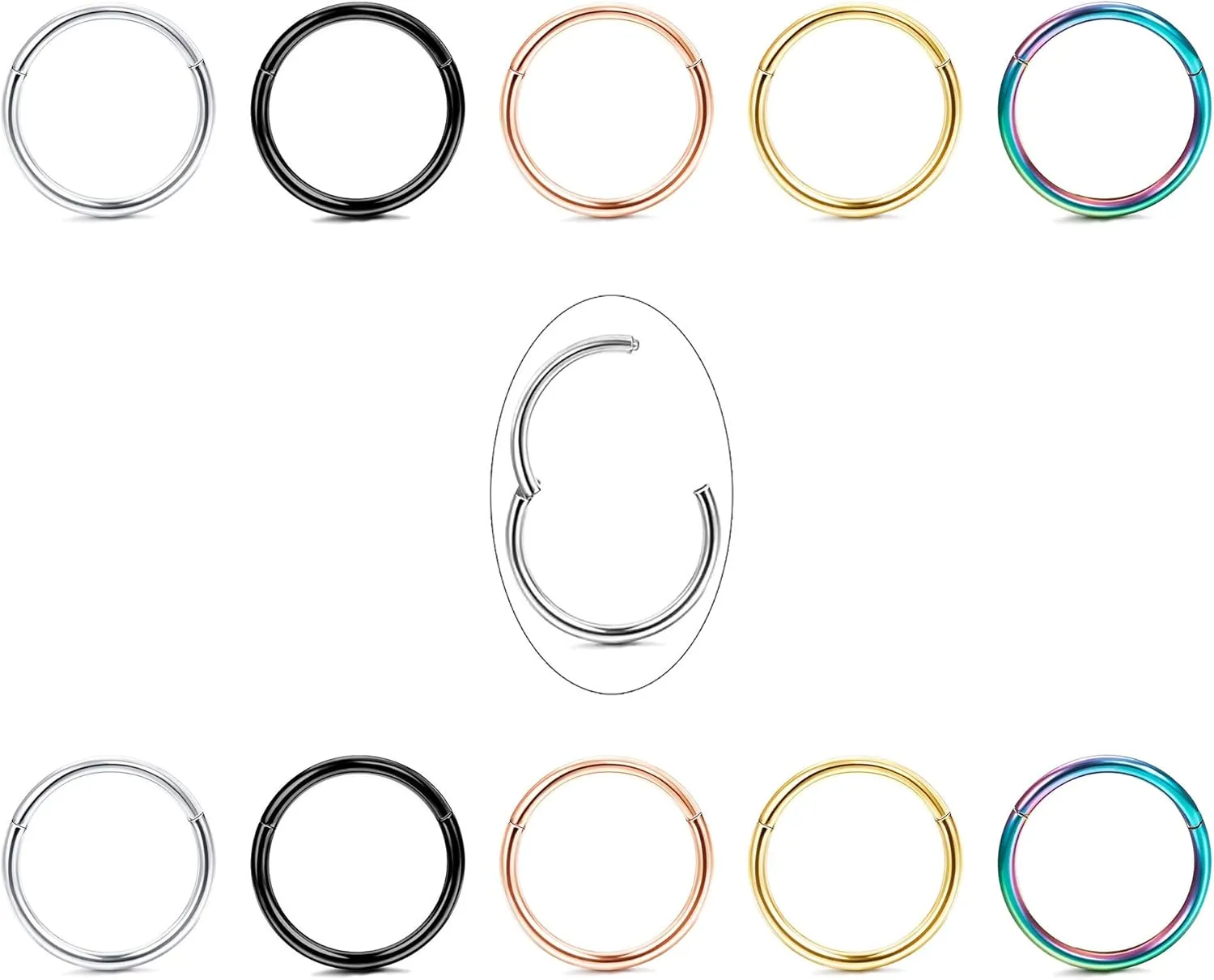 Jstyle 10Pcs 16G 18G Stainless Steel Hinged Clicker Segment Nose Rings Hoop Helix Cartilage Daith Tragus Sleeper Earrings 8-12MM Improved
