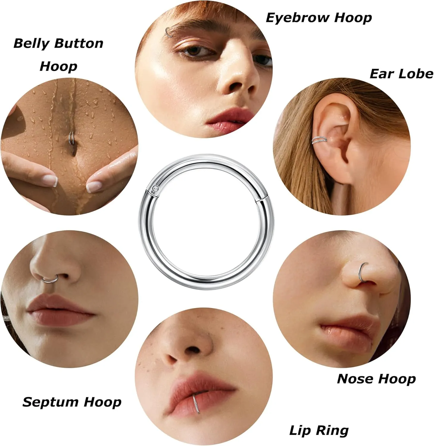 Jstyle 10Pcs 16G 18G Stainless Steel Hinged Clicker Segment Nose Rings Hoop Helix Cartilage Daith Tragus Sleeper Earrings 8-12MM Improved