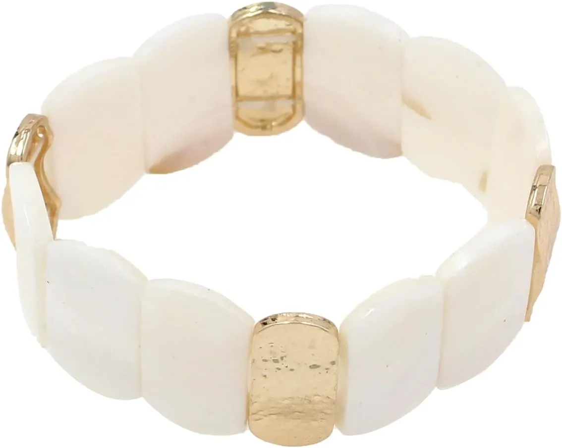 Jules D.Chunky Beaded Bracelets Colorful Natural Shell Stretch Bracelets Rectangle Boho Bracelets for Women