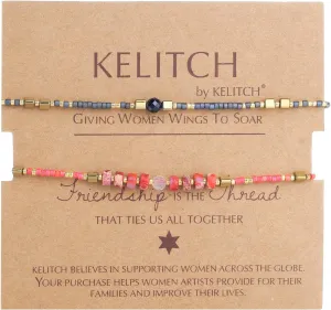 KELITCH 2 PCS Pearls Bracelets Women Friendship Seed Beaded Bracelets Stack Charm Bracelets Sets