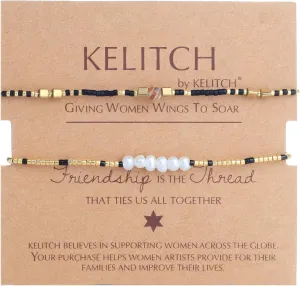 KELITCH 2 PCS Pearls Bracelets Women Friendship Seed Beaded Bracelets Stack Charm Bracelets Sets
