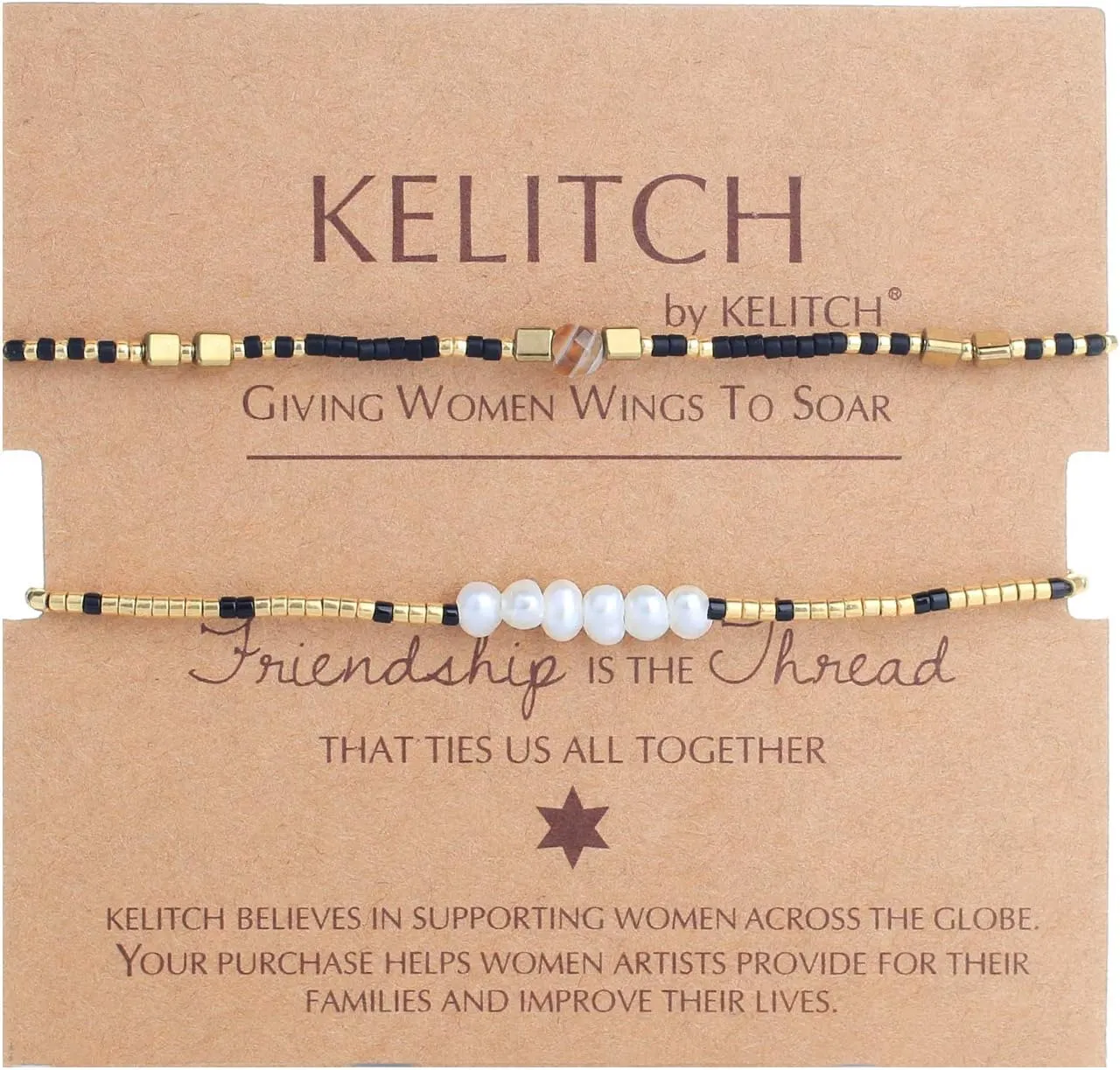 KELITCH 2 PCS Pearls Bracelets Women Friendship Seed Beaded Bracelets Stack Charm Bracelets Sets