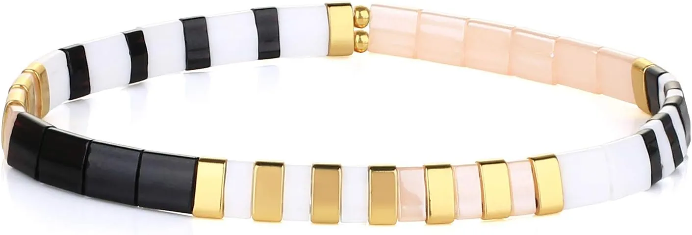KELITCH Beach Stretch Bracelets Colorful Tila Beaded Bracelets Handmade Fashion Bracelets For Women Gift