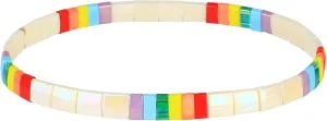 KELITCH Candy Colors Beaded Bracelets Handmade Tila Stretch Bracelets Women Beach Bracelets Cuff