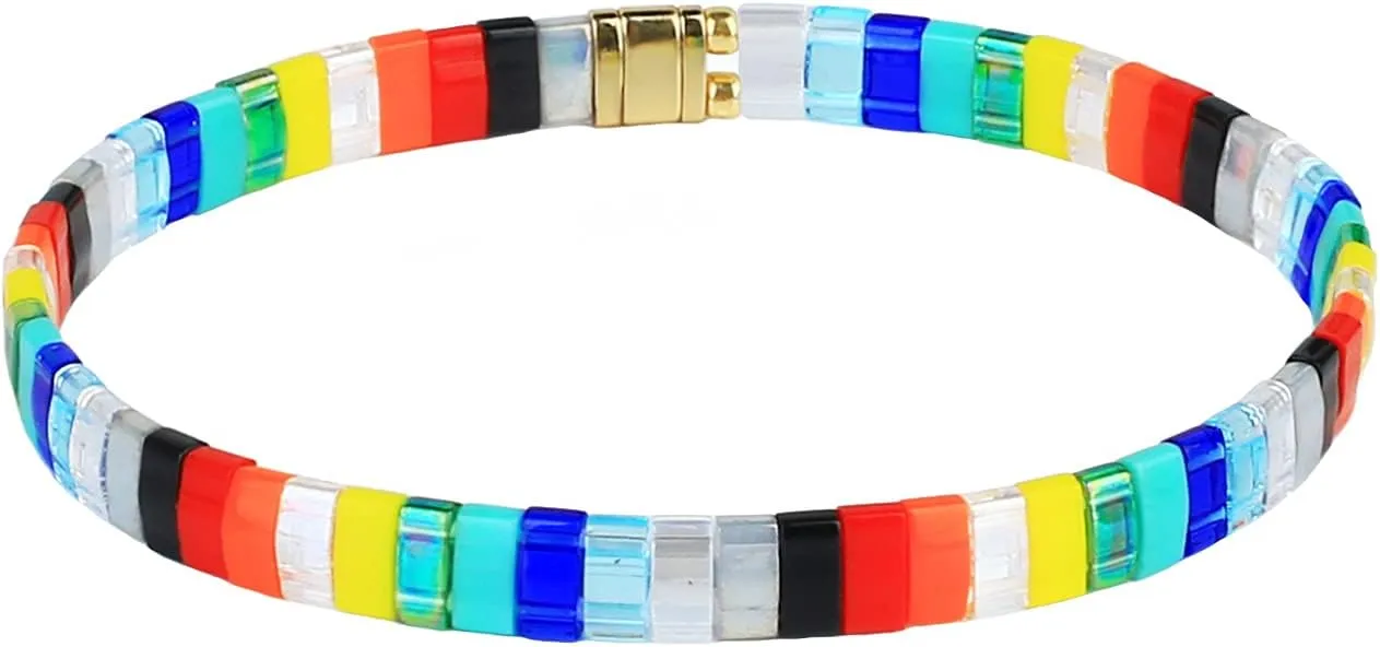 KELITCH Colorful Friendship Bracelets Tila Boho Stretch Bracelets Stackable Summer Beads Bracelets - 03E