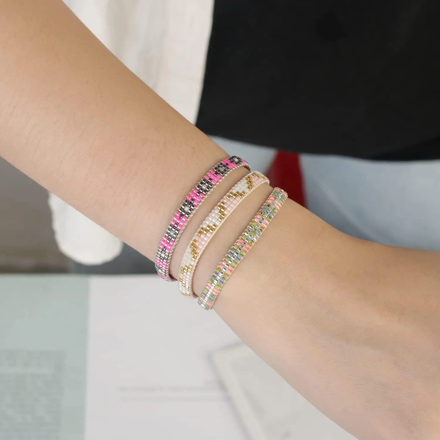 KELITCH Colorful Miyuki Beaded Bracelets Wax Rope Wrap Bracelets Delicated Handmade Multi-Pattern Bracelets Friendship Bracelets for Women Jewelry