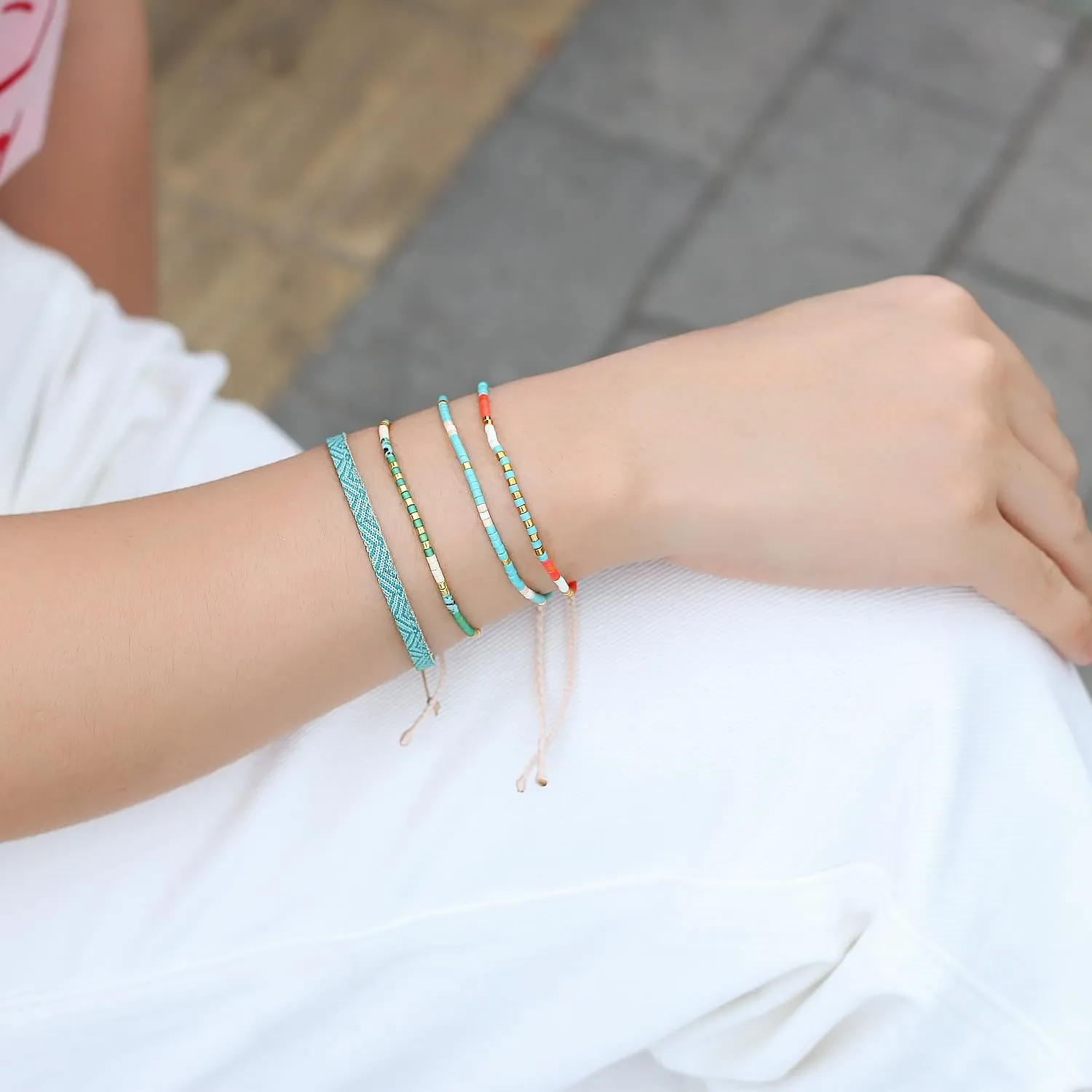 KELITCH Colorful Seed Beads Friendship Bracelets Handmade Thin Strand Bracelets Women Boho Beach Bracelets