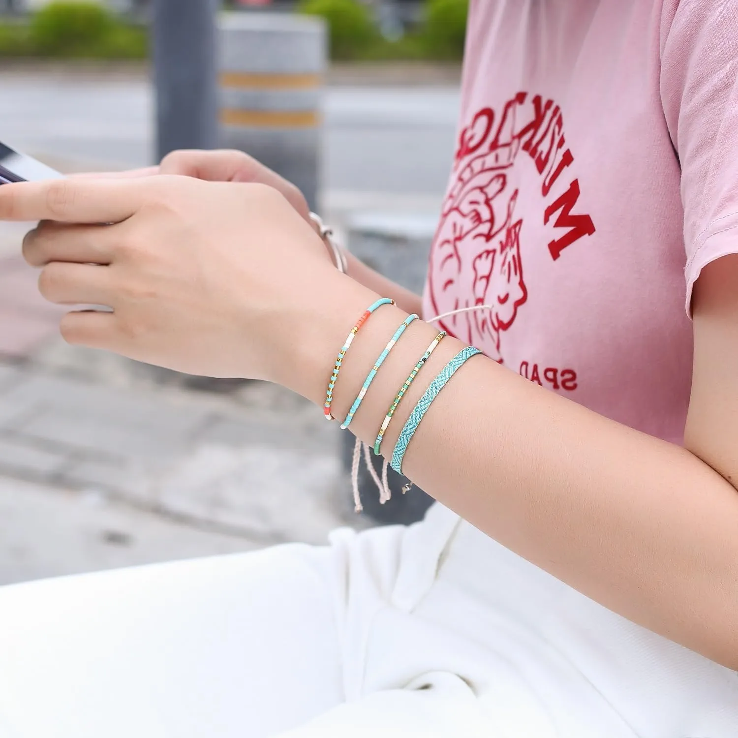 KELITCH Colorful Seed Beads Friendship Bracelets Handmade Thin Strand Bracelets Women Boho Beach Bracelets