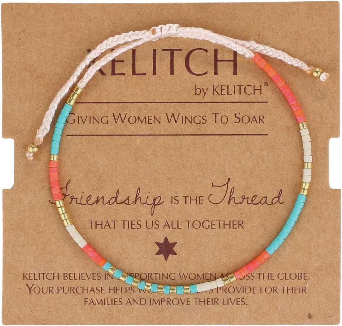 KELITCH Colorful Seed Beads Friendship Bracelets Handmade Thin Strand Bracelets Women Boho Beach Bracelets