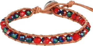 KELITCH Hand Woven Leather Wrap Bracelets Cross Crystal Beads Bracelets Handmade Strand Bracelets