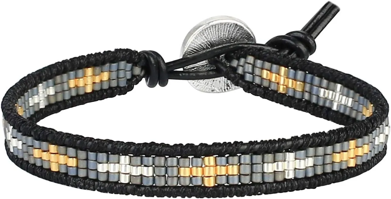 KELITCH Handmade Leather Wrap Bracelets Miyuki Seed Beaded Bracelets Friendship Bracelets for Womens