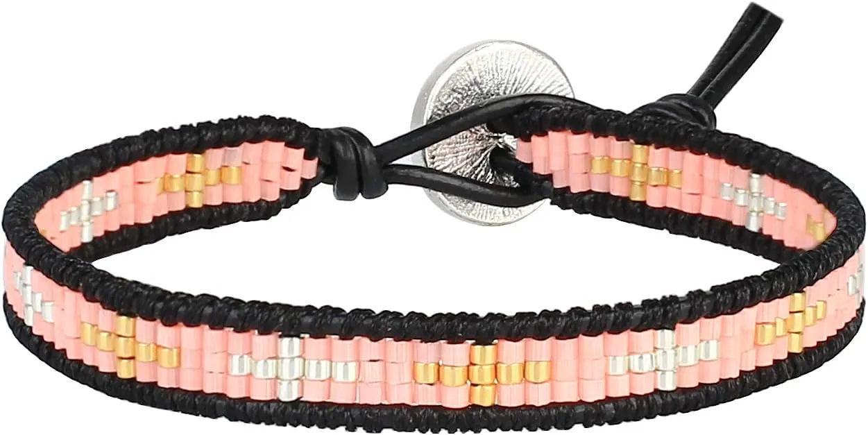KELITCH Handmade Leather Wrap Bracelets Miyuki Seed Beaded Bracelets Friendship Bracelets for Womens
