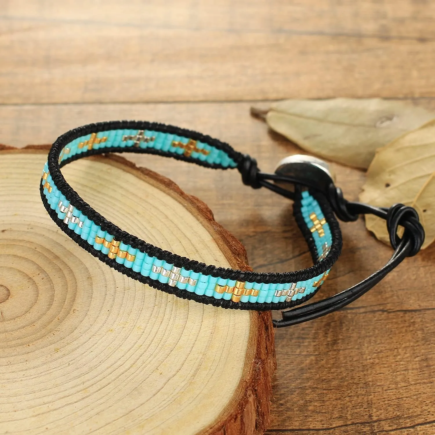 KELITCH Handmade Leather Wrap Bracelets Miyuki Seed Beaded Bracelets Friendship Bracelets for Womens