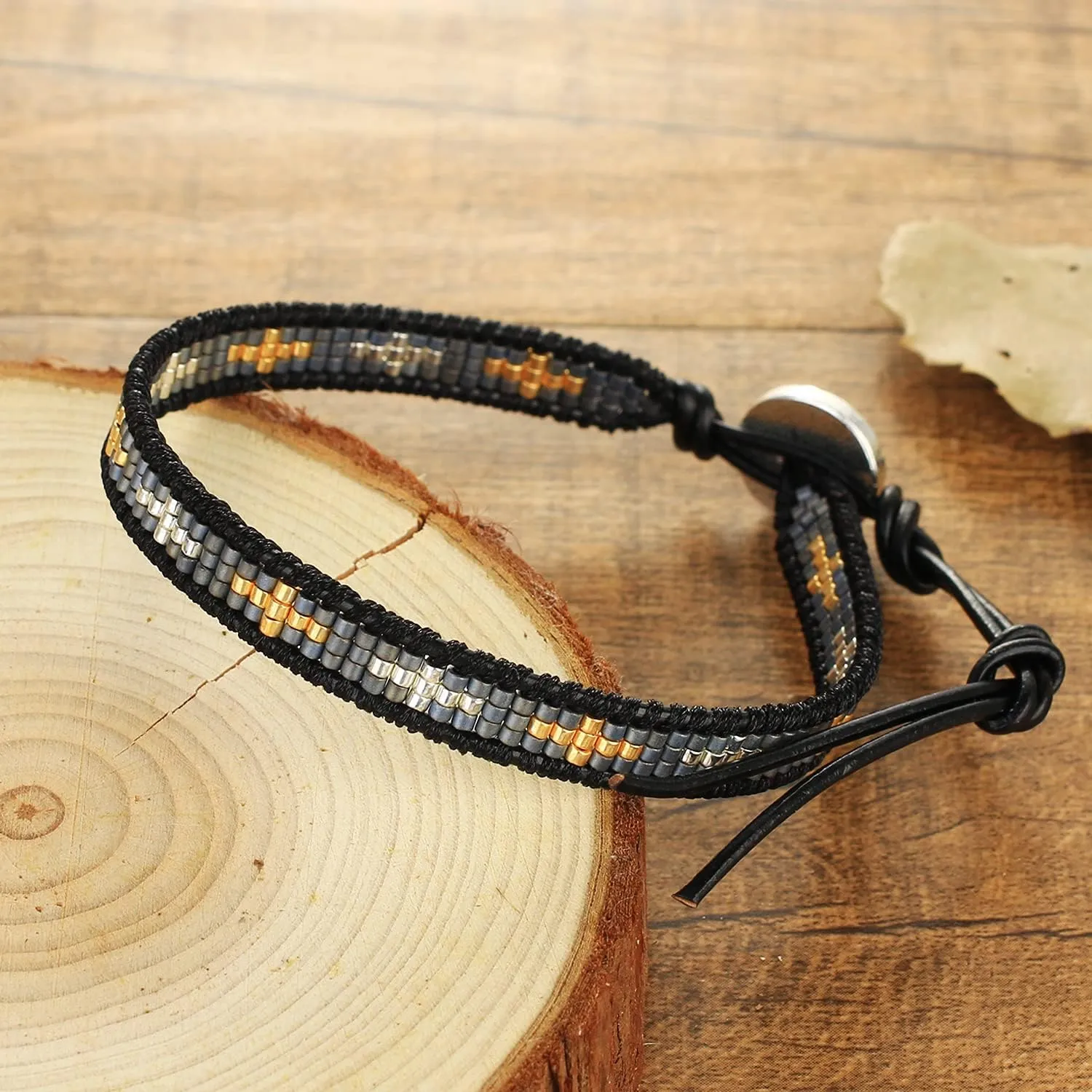 KELITCH Handmade Leather Wrap Bracelets Miyuki Seed Beaded Bracelets Friendship Bracelets for Womens