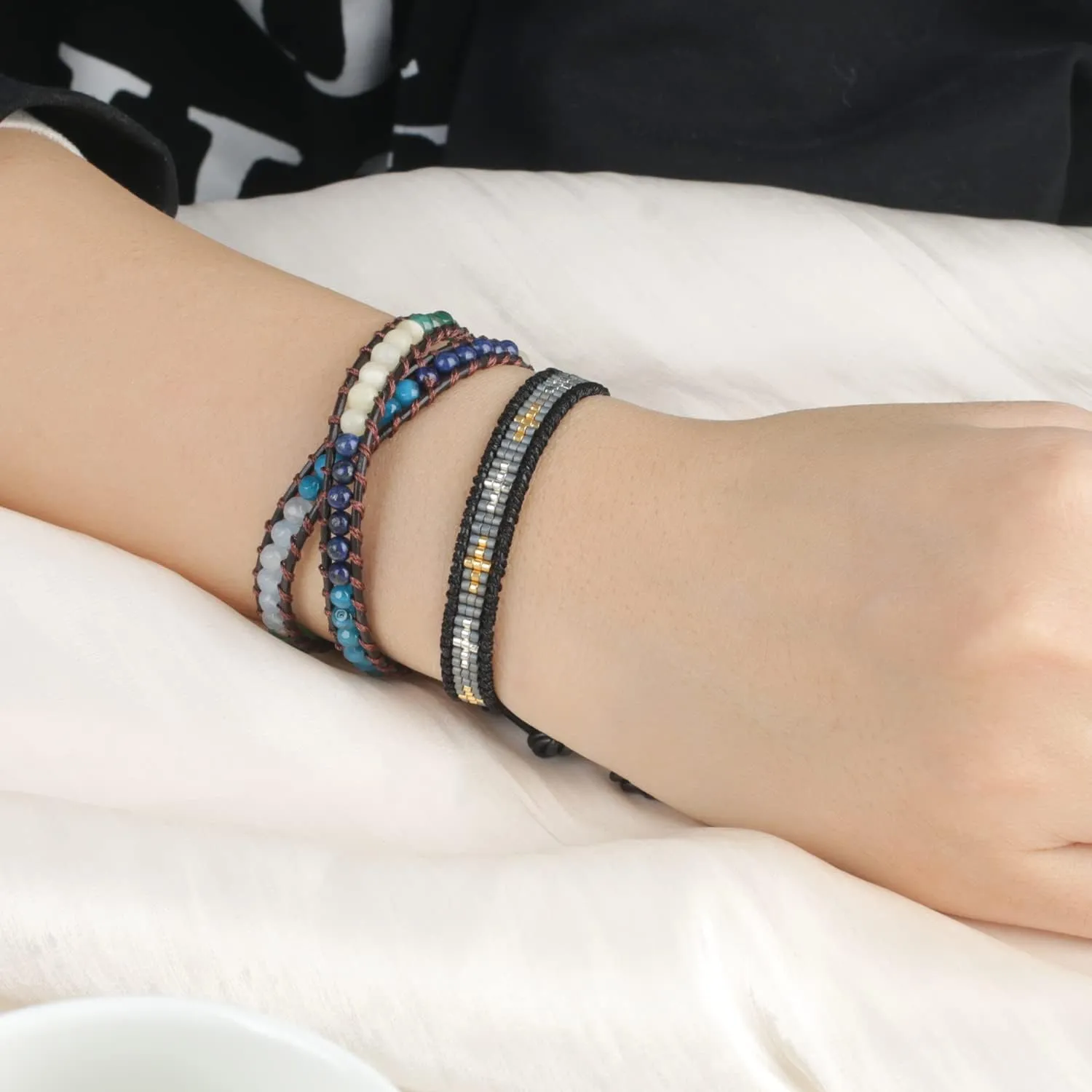 KELITCH Handmade Leather Wrap Bracelets Miyuki Seed Beaded Bracelets Friendship Bracelets for Womens