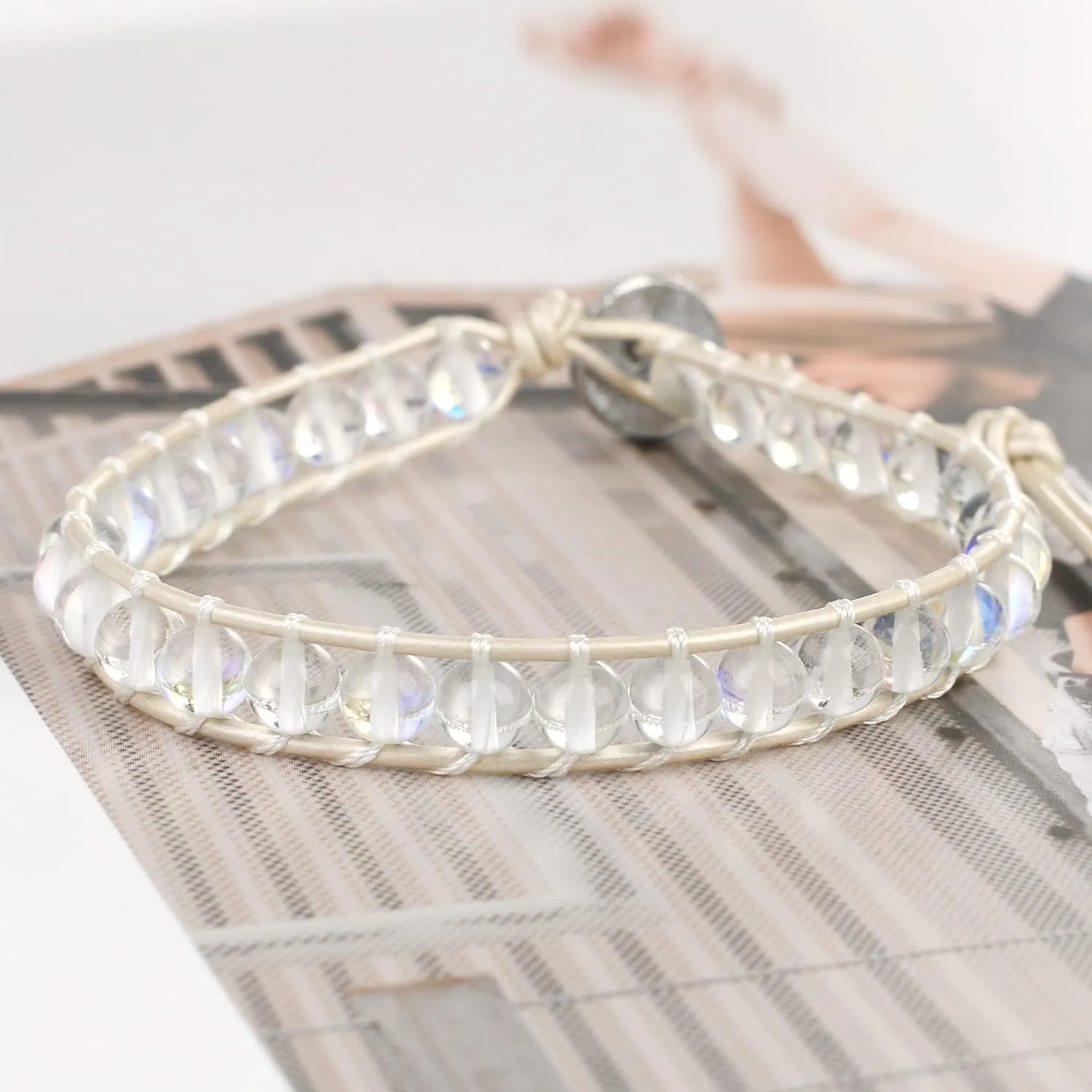KELITCH Single Wrap Bracelets Flash Crystal Beaded Bracelets Strands Bracelets Women Bangles Cuff Jewelry