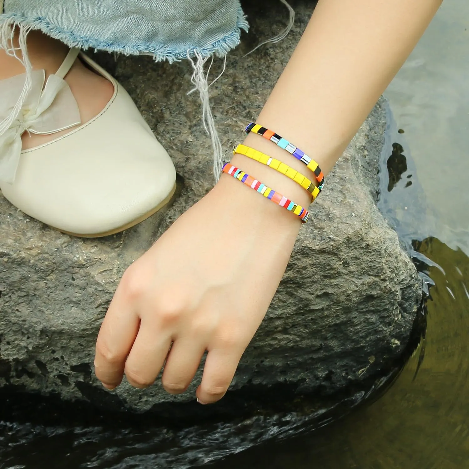 KELITCH Women Stretch Bracelets Miyuki Tila Beaded Bracelets Rainbow Strand Bracelets Beach Jewelry
