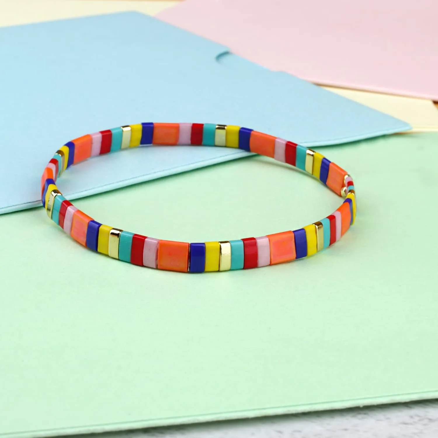 KELITCH Women Stretch Bracelets Miyuki Tila Beaded Bracelets Rainbow Strand Bracelets Beach Jewelry