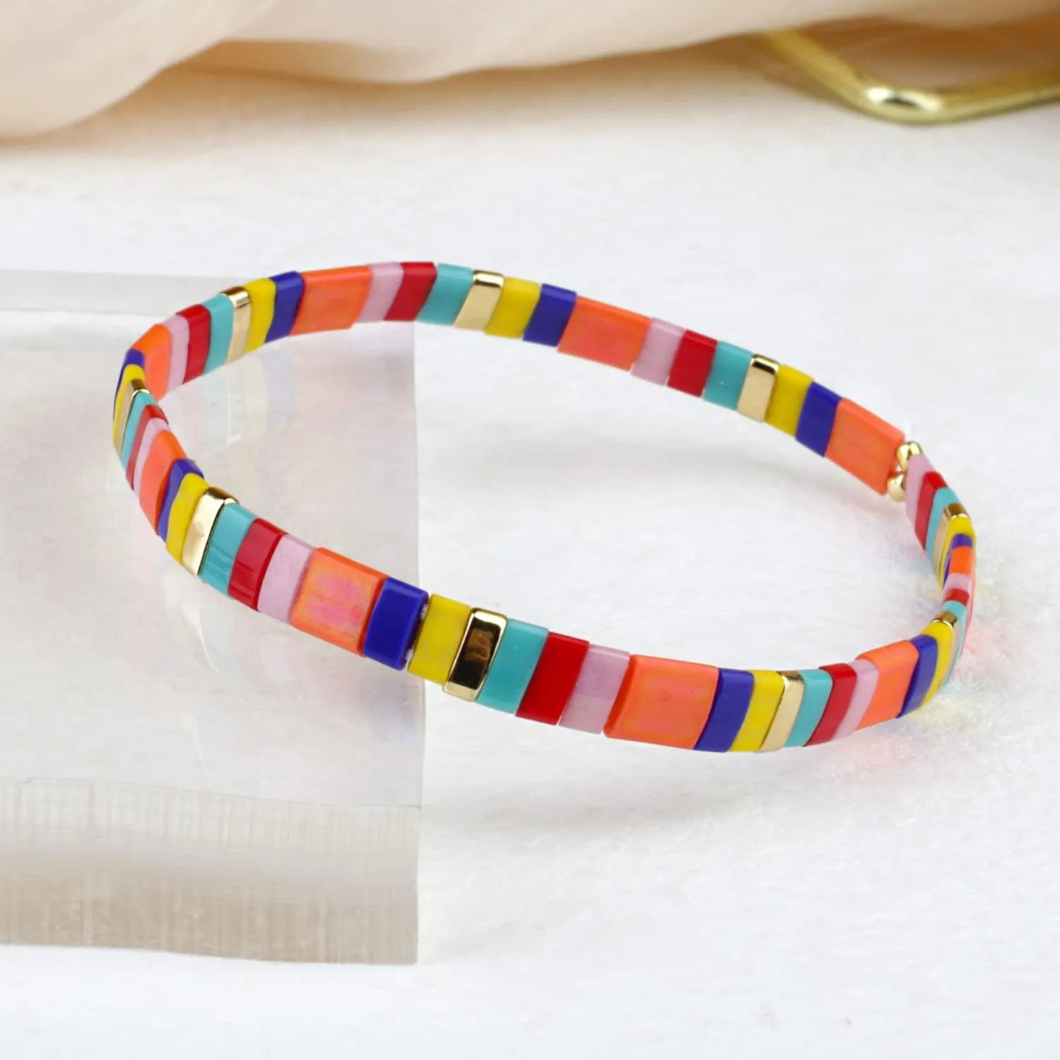 KELITCH Women Stretch Bracelets Miyuki Tila Beaded Bracelets Rainbow Strand Bracelets Beach Jewelry