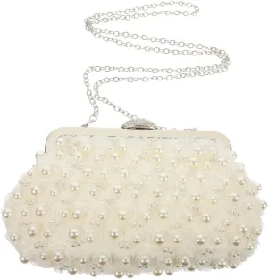 KESYOO Banquet Bag Pearl Clutch Purses Pearl Evening Bag Clutch Bag for Dinner Party Handbag Women Clutch Purse Shoulder Purse Gold Purse Clutches for Women Dressy White Non-woven Fabric