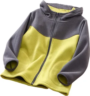 Kids Full Zip Polar Fleece Jacket Color Block Fleece Hoodie Boys Girls Hooded Sweatshirt Lightweight Windproof Coat