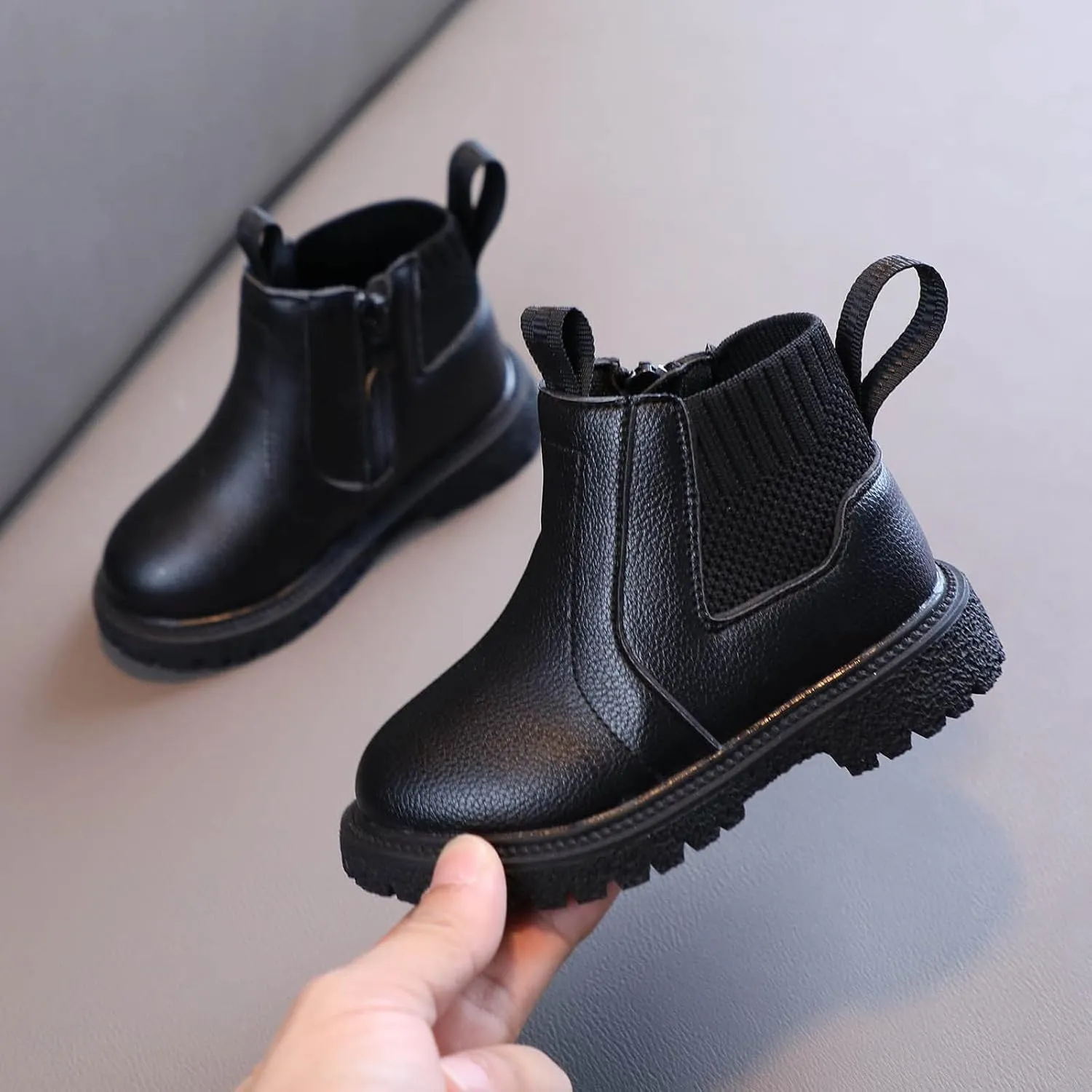 Kids Girls Ankle Bootie with Side Zipper Dress Boot Youth Toddler Waterproof Outdoor Winter Booties Leather Shoes