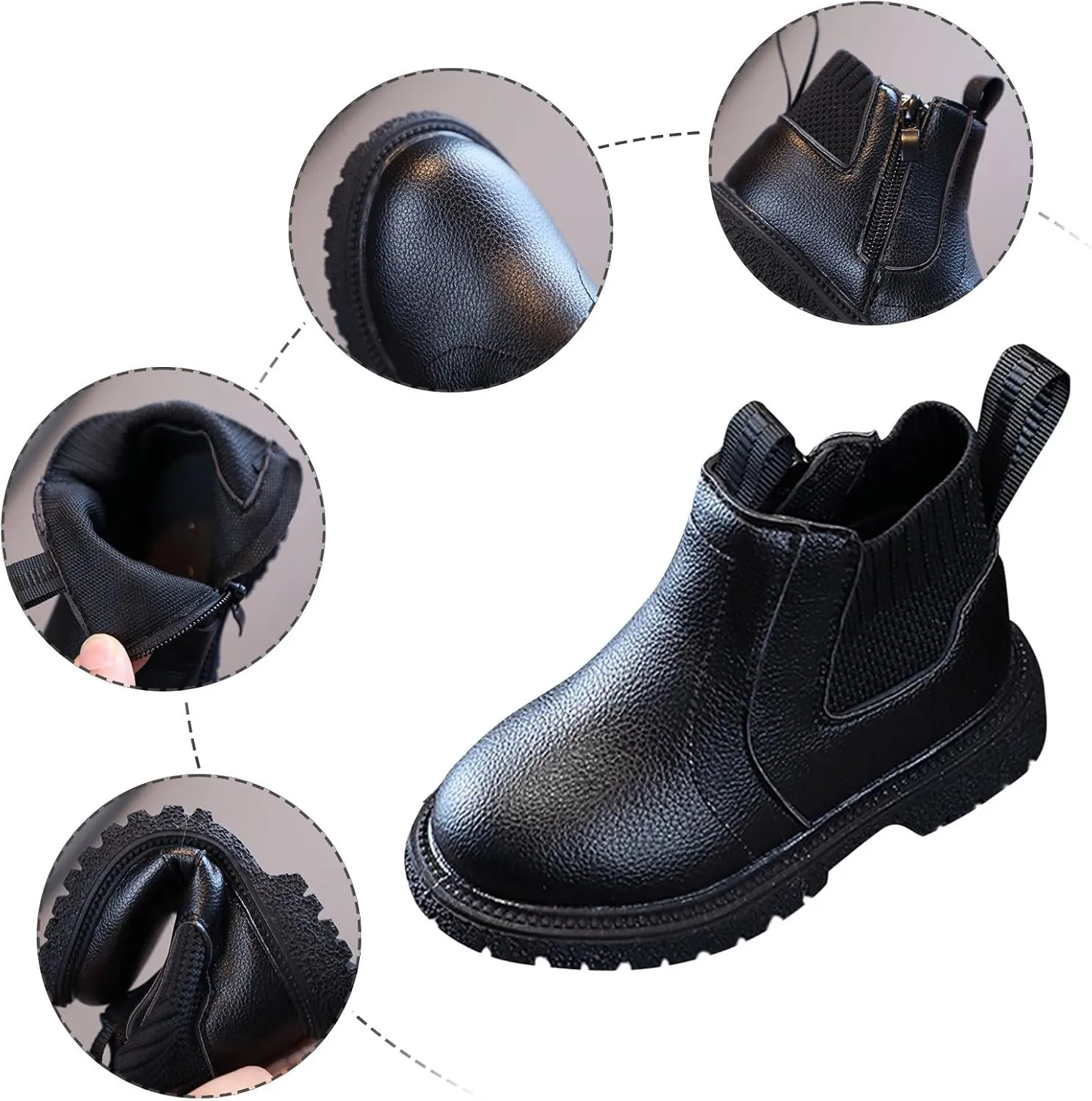 Kids Girls Ankle Bootie with Side Zipper Dress Boot Youth Toddler Waterproof Outdoor Winter Booties Leather Shoes